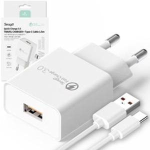 서가 퀵차지 QC3.0 18W USB 고속충전기 + C타입 케이블 1.5m 세트, 화이트, 1개