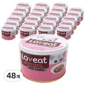 LOVeat 레드라벨 고양이 간식캔, 혼합맛(흰살참치/맛살), 160g, 48개