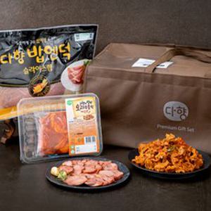 다향오리 선물세트 (훈제오리 400g + 밥엔덕 600g + 돼지불고기 간장맛 1kg + 고추장맛 1kg + 오리주물럭 매운맛 500g) (냉장), 1세트