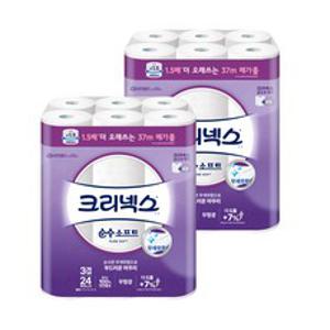 크리넥스 순수소프트 천연펄프 3겹 고급롤화장지 37m, 24개입, 2개