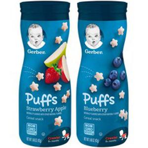 gerber 퍼프 시리얼 스낵 크로어 8+ 먼스 42g, 1세트, 딸기 사과 + 블루베리