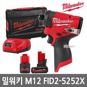 밀워키 M12 FID2-5252X 임팩트 드라이버 12V 1/4인치 5.0Ah 2.5Ah 충전 무선