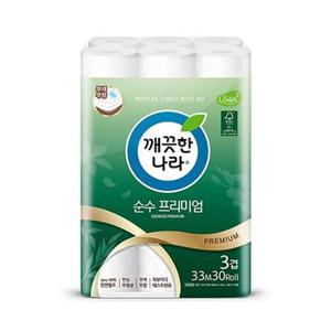 깨끗한나라)3겹 순수 프리미엄 화장지(33Mx30롤)