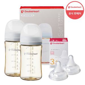 [더블하트] 3세대 240ml 모먼트 트윈팩(젖병2개) + 젖꼭지 2개