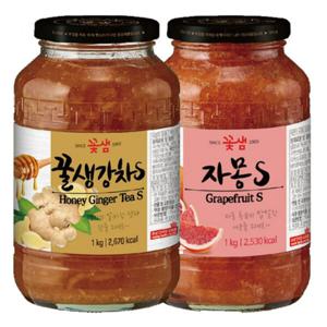 총2병 꽃샘 꿀생강차S 1kg+자몽차S 1kg 학교간식 카페 지인선물 생강차 꿀차 자몽차 자몽 손님접대음료