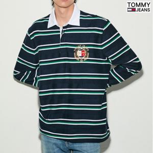 [타미진]남성 박시핏 TOMMY 월계수 투톤 스트라이프 폴로 럭비티