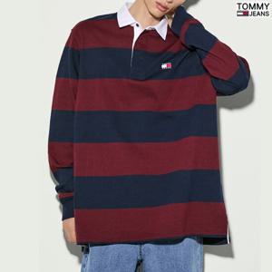 [타미진]릴렉스핏 TOMMY 뱃지 스트라이프 럭비 티셔츠