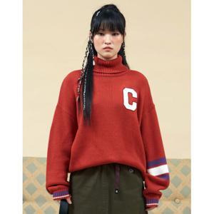 챔피온 23FW EU 여성 NEW 스트라이프 자가드 코튼 하이넥 스웨터 (NORMAL CORAL) CKSW3F863C2