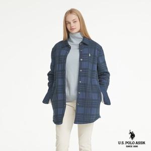 [U.S. POLO ASSN.]  네이비체크 코튼 플리스 셔캣 여성