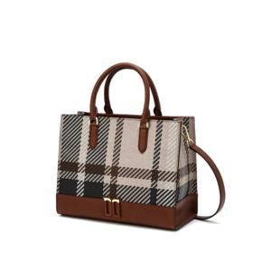 닥스 액세서리 24FW TARTAN CHECK MIX 브라운 타탄체크 가죽배색 토트백 S DCBA4F711W2