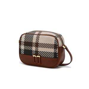 닥스 액세서리 24FW TARTAN CHECK MIX 브라운 타탄체크 가죽배색 크로스백 DCBA4F710W2