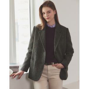 헤지스 여성 24FW HARRIS TWEED 오버핏 윈도우 헤링본 더블 자켓 다크그레이 HSJA4D904G3