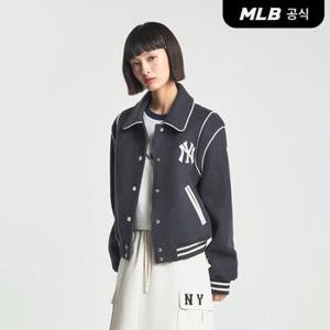 [코리아공식] 여성 울 카라 크롭 바시티자켓 NY (Charcoal Grey)