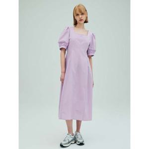 Square-neck puff sleeve flare dress_Lavender