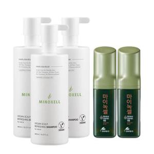 비건 스칼프 리프레싱 탈모 샴푸 [480ml] 3개 + 마이녹셀 스칼프 인텐시브앰플 [60ml] 2개