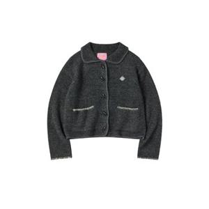 W BOOKLE KNIT CARDIGAN [CHARCOAL]