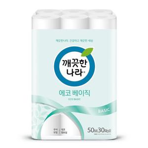 깨끗한나라 에코 베이직 화장지 50m 30롤 1팩