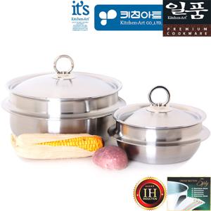 키친아트 일품 5ply 통오중 인덕션 스텐 가마솥냄비 2종B(16cm+22cm)