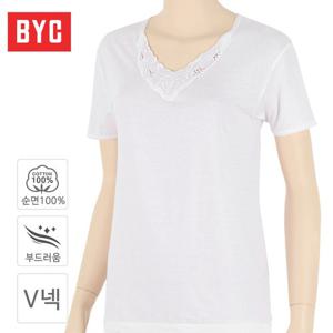 [BYC] 순면 레이스 V넥 여성 반팔 런닝 BYT5819