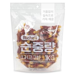 리첼 순중량 강아지간식 1kg, 오리고구마 1kg, 1개