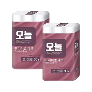 [2,000원 추가할인][빠른배송] 오늘 프리미엄 데코 3겹 천연펄프 화장지 30롤 x 2팩