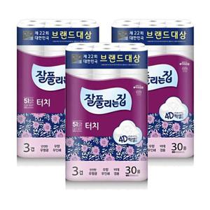 잘풀리는집 터치 3겹 30롤 휴지x3개 (WBCC755)