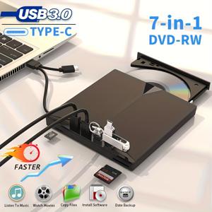 TEMU 7-in-1 USB 3.0 휴대용 CD/DVD 드라이브 - 고속 데이터 전송, 노트북, 데스크탑 및 맥 호환, 영화, 게임, 굽기 및 설치용|CD플레이어