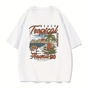 TEMU BEACH TROPICAL 프린트 남아용 티셔츠, 아동 캐주얼 반소매 통기성 편안한 여름 야외 탑