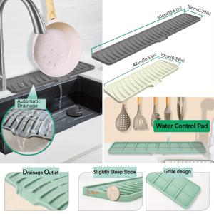 TEMU 1개의 미끄럼 방지 실리콘 배수 매트, 경사 구멍, 스플래시 가드 싱크 트레이, 수도꼭지 물 받침대, 주방 및 욕실 조리대 배수 패드, 설거지 건조 보호 매트 - 합성 소재