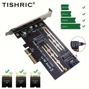 TEMU TISHRIC M.2 SSD를 PCIe 어댑터 카드로 변환, 듀얼 M+B 키 인터페이스, M2 NVMe 및 SATA SSD 확장 보드, 충전되지 않은 전원 모드, 배터리 없음, 2280/2260/2242 SSD용 추가 변환기 PDM2-R2.0