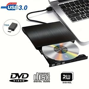 TEMU USB 3.0 외장 CD/DVD RW 드라이브, 노트북 PC용 슬림 휴대용 버너 리더 플레이어, USB 3.0 및 USB C 케이블과 호환, 배터리 포함되지 않음|CD플레이어