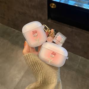 TEMU 이어폰 보호 케이스, 얼룩진 로즈 이어폰 케이스 + 클리어 스퀘어 로즈 오너먼트, AirPods 1/2 세대 / 3 세대 / Pro 이어폰 케이스에 적합합니다