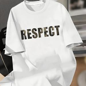 TEMU RESPECT 알파벳 프린트 남아용 여름 크루넥 티셔츠 - 편안한 반팔의 트렌디한 캐주얼 스타일 - 일상생활에 딱 맞습니다