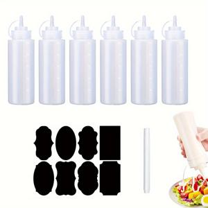 TEMU 6-팩 500ml 다용도 압착 병, BPA 프리 플라스틱 조미료 디스펜서 - 주방, 샐러드 드레싱, DIY 청소, 여행 세면도구 - 분필 라벨 및 화이트 마커 포함