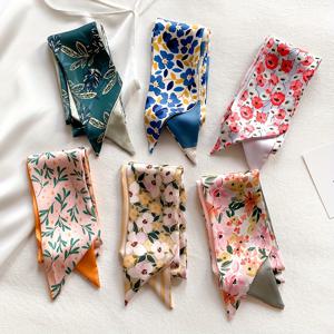 TEMU Vintage Elegant Floral Printed Satin Hair Scarves for Women, Set of 6, Polyester Bow Knot Headbands, Multi-functional Korean-style Long Ribbon Scarves for Hair Braiding and Fashion Accessory