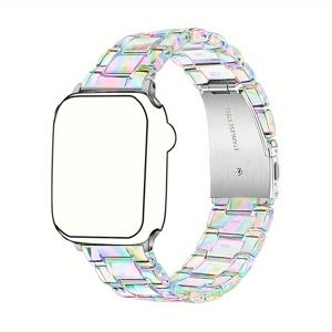 TEMU iWatch 시리즈 1부터 8 및 울트라용 푸시 버튼 폴더 클라스프가 있는 수지 스마트워치 밴드 방수, 레이저 레인보우 아크릴 손목띠 22mm 호환