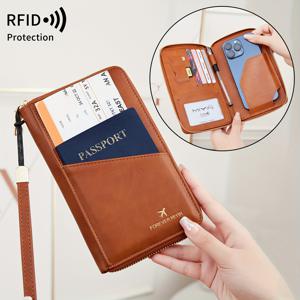 TEMU RFID 차단 여권 지갑 인조 가죽 지퍼 여행 신용 카드 가방, 카드 슬롯, ID 창 다기능 저장 문서 티켓 가방