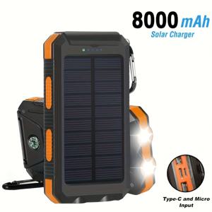 TEMU 휴대용 태양광 충전기 8000mAh 외부 배터리 충전 Poverbank 외부 배터리 충전기 LED 라이트 모든 스마트폰을 위한 아버지의 날 선물 생일 선물 크리스마스 선물|보조배터리