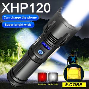 TEMU 1개 슈퍼 XHP120 강력한 LED 손전등, XHP90 고출력 토치 라이트, 충전식 전술 손전등, 18650 USB 캠핑 램프|후레쉬