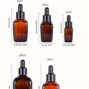 TEMU 에센셜 오일용 호박색 유리 드로퍼 병 3개 세트 - 20ml, 50ml, 100ml 사이즈 - 눈 드로퍼가 있는 사각형 리필 가능 세럼 용기