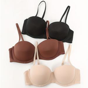 TEMU 3pcs 솔리드 이음매없는 분리형 스트랩 Underwire 브래지어, 섹시하고 편안한 푸시 업 브래지어, 여성 란제리 및 속옷