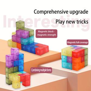 TEMU 3~8세용 교육용 기하학 장난감으로 54개의 안내 카드가 포함된 어린이용 7조각 3D 자석 퍼즐 큐브 세트, ABS 소재