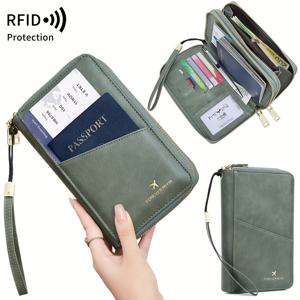 TEMU MIYIN RFID 차단 이중 지퍼 여권 보관함 손목 끈 및 어깨 끈 포함, 다기능 대용량 여행 신용 카드 지갑 다중 슬롯, 항공권 클립 보관 가방 휴대폰 팩