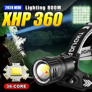 TEMU XHP360 전술 LED 헤드램프 1개 - 800 루멘, 36코어, 7800mAh 리튬 충전식 배터리, USB 충전, 방수 아님, 충전 케이블 포함, 캠핑 및 낚시용 고출력