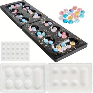 TEMU Mancala 보드 게임 수지 몰드 세트, 2Pcs Mancala 보드 실리콘 몰드가 있는 에폭시 실리콘 수지 몰드 키트 1Pc Mancala 스톤 몰드, 수지 주조용 에폭시 몰드, DIY 가족 파티 보드 게임