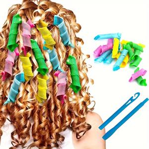 TEMU 18pcs Heatless Waves Curlers 나선형 컬 스타일링 키트 No Heat Hair Waver 나선형 Curlers 롤러 (1 개 포함) 대부분의 헤어 스타일을위한 스타일링 후크 DIY 헤어 스타일링 도구