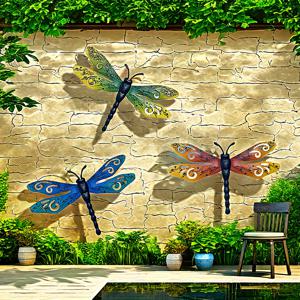 TEMU Set of 3 Decorative Metal Dragonfly Wall Art, Large 14-Inch Iron Dragonflies for Outdoor Garden Fence, Living Room, Bedroom Decor & Wedding Arrangements