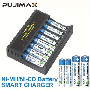 TEMU PUJIMAX USB 스마트 충전기 Ni-MH/Ni-CD AA/AAA 충전식 배터리용 - 8 슬롯 충전 , 개별 충전 기능, ≤36V 작동 전압, 배터리 없음