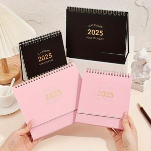 TEMU 2025년 슬림 솔리드 컬러 데스크 캘린더, 메탈 링 바인딩, 스티커 포함 - 가정, 학교, 사무실 정리용 월간 플래너