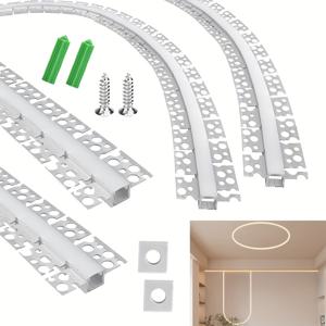 TEMU 4피스 1.65피트/0.5미터 석고 리세스드 서펜타인 LED 알루미늄 슬롯 실리콘 램프 셰이드 LED 라이트 스트립, 클립인 디퓨저 및 엔드 캡이 있는 알루미늄 LED 프로파일은 자유롭게 구부릴 수 있습니다.